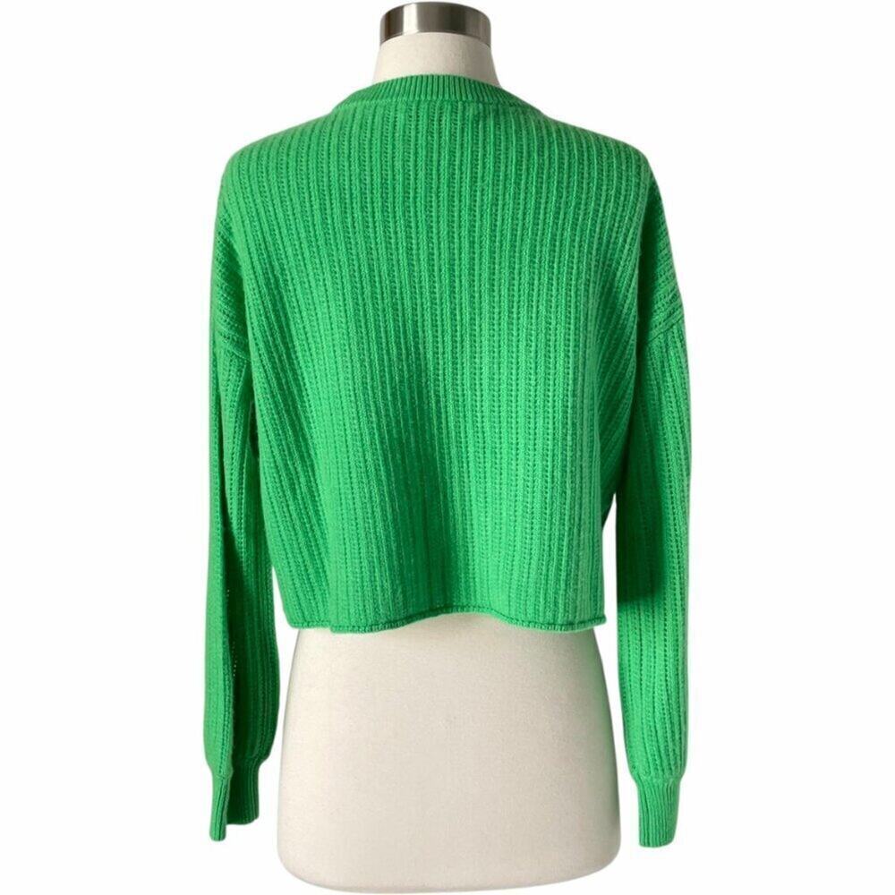 Alice + Olivia Ansley Cashmere Sweater Green Ribbed Knit Cropped XL - Picture 5 of 9